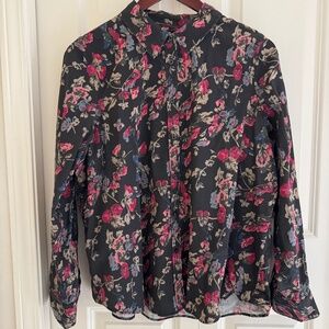 CHAPS Women's Long Sleeve Button Up Shirt XL Black Floral Career Casual